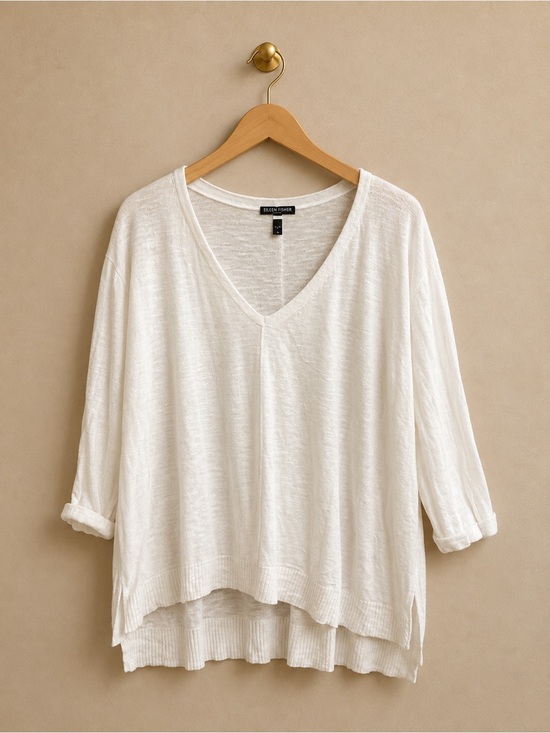 Eileen Fisher Tops - Eileen Fisher Organic Linen Cotton White V-Neck Tunic Top 1X (Retails @ $225)